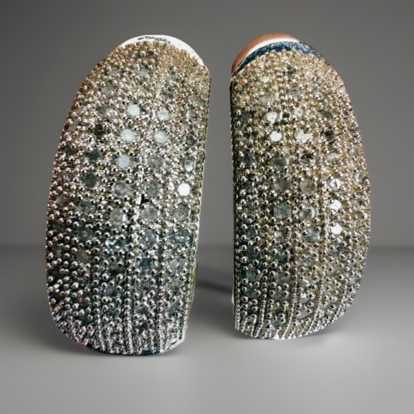 Gorgeous Silvertone wide band bling costume hoop pierced earrings